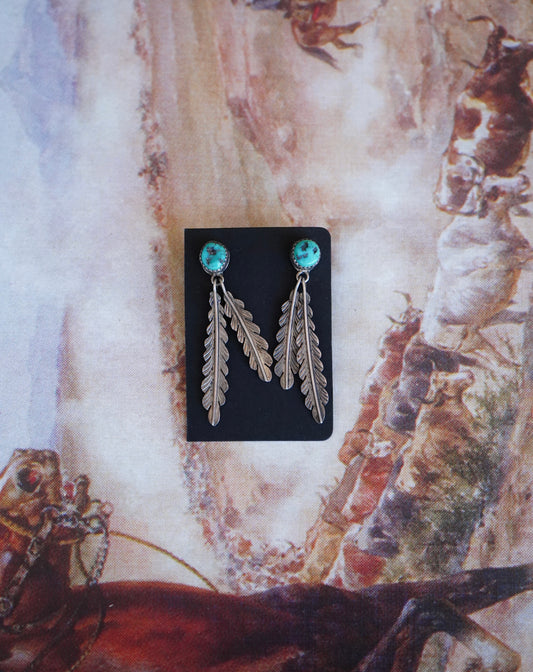 Vintage Turquoise w/ Dangly Feathers Stud Earrings