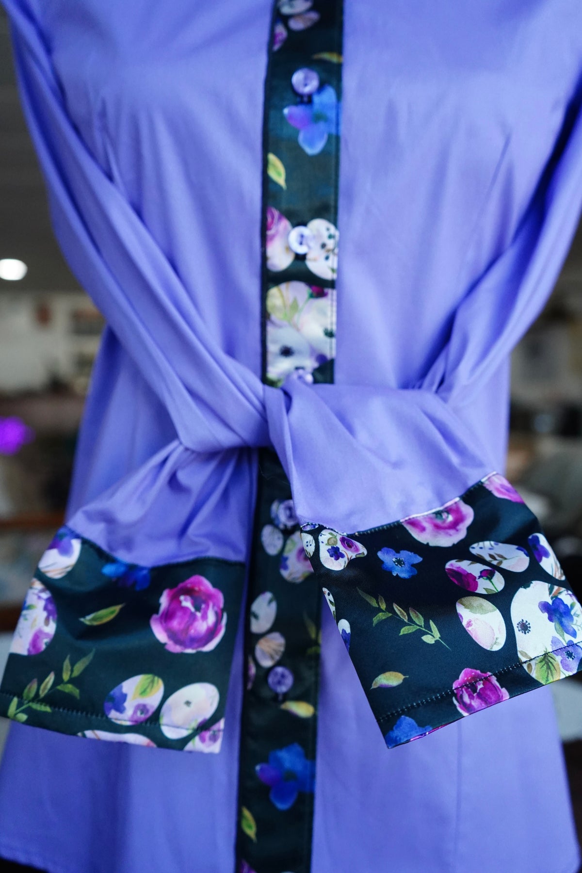 M - Floral Paw Prints on Lavender Cotton Button Down