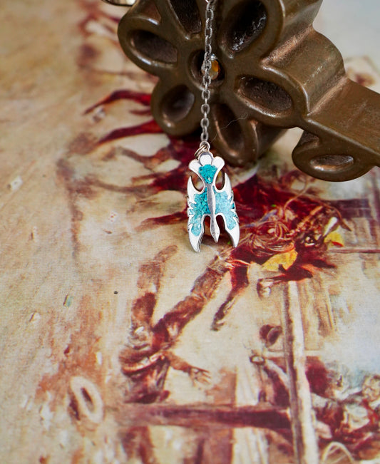 Vintage Crushed Turquoise Inlay Peyote Bird Lariat - Sz 5