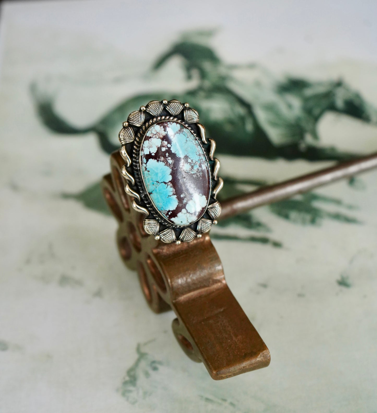 Large Nevada Turquoise Ring - Adj