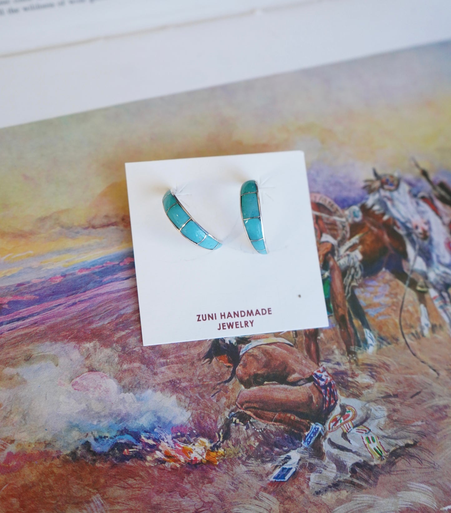 James Kee Zuni Inlay Half Hoop Stud Earrings