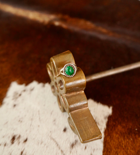 Vintage Round Malachite Ring - Sz 8