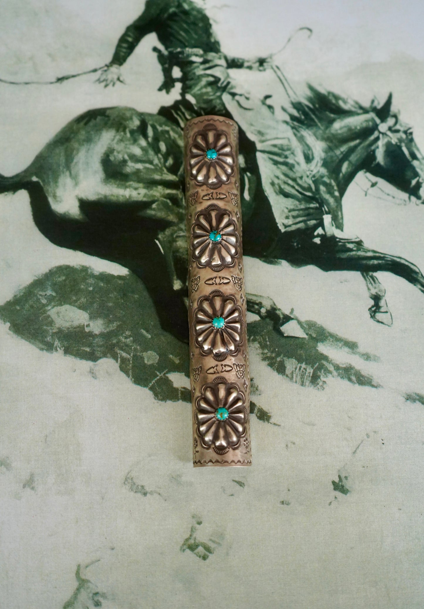 Turquoise 4 Stone Silver Concho Hair Shield