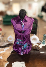 Load image into Gallery viewer, L - Purple Skulls &amp; Roses on Purple Button Down