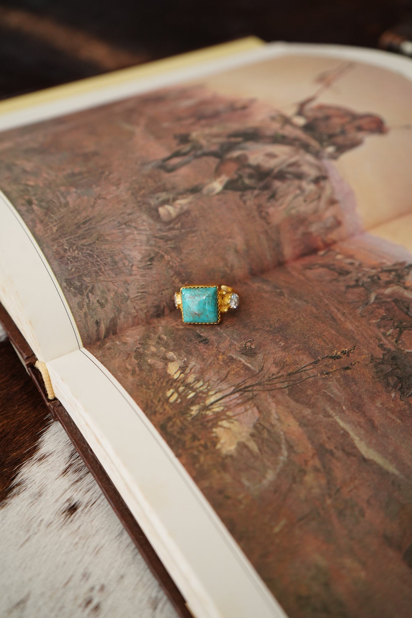 TBP Gold & Turquoise w/ CZ Ring - Adj