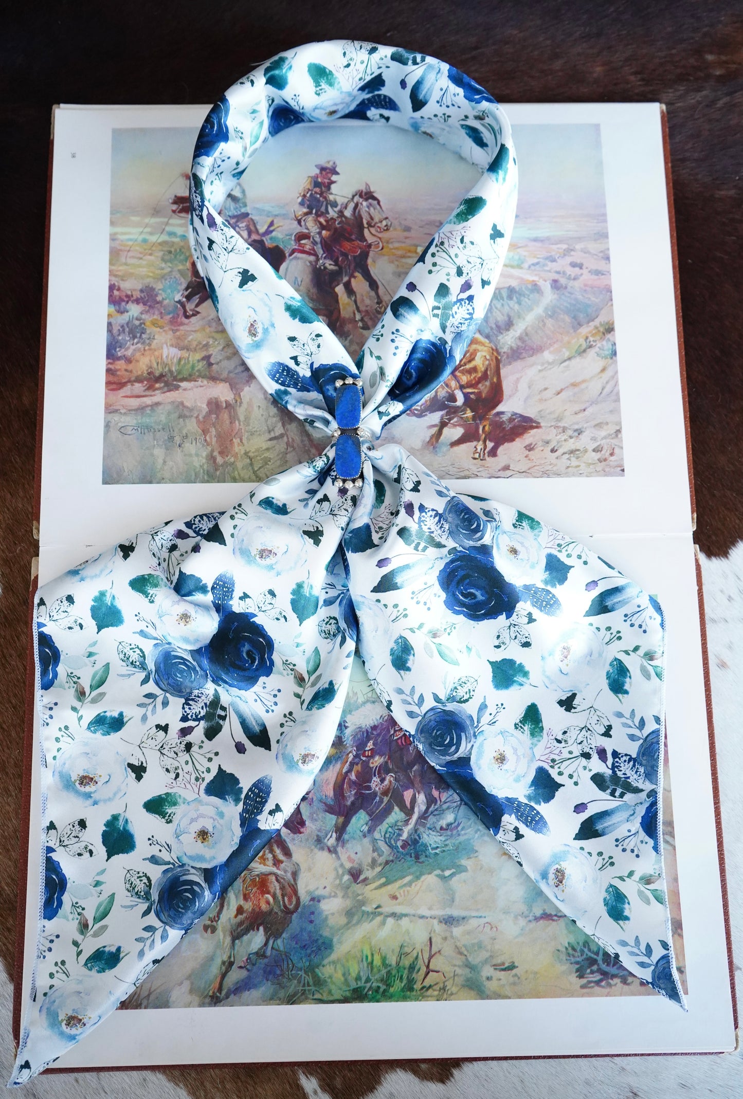 Navy Feather Floral Wild Rag