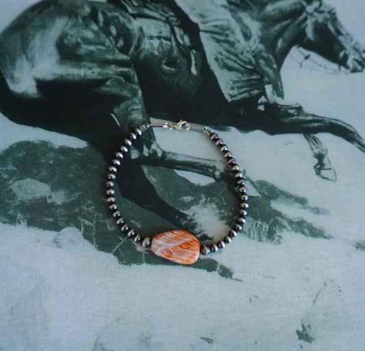 Single Stone Orange Spiny Clasp Bracelet
