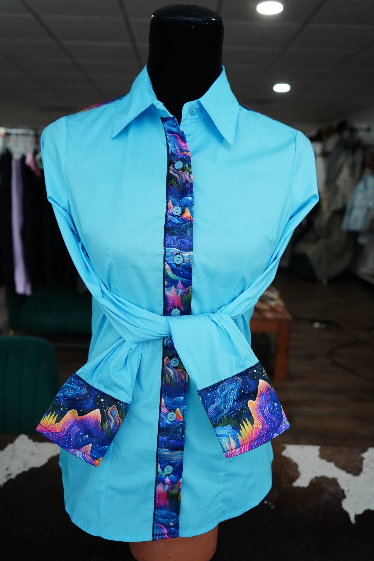 S - Mystic Mountains on Cerulean Cotton Button Down