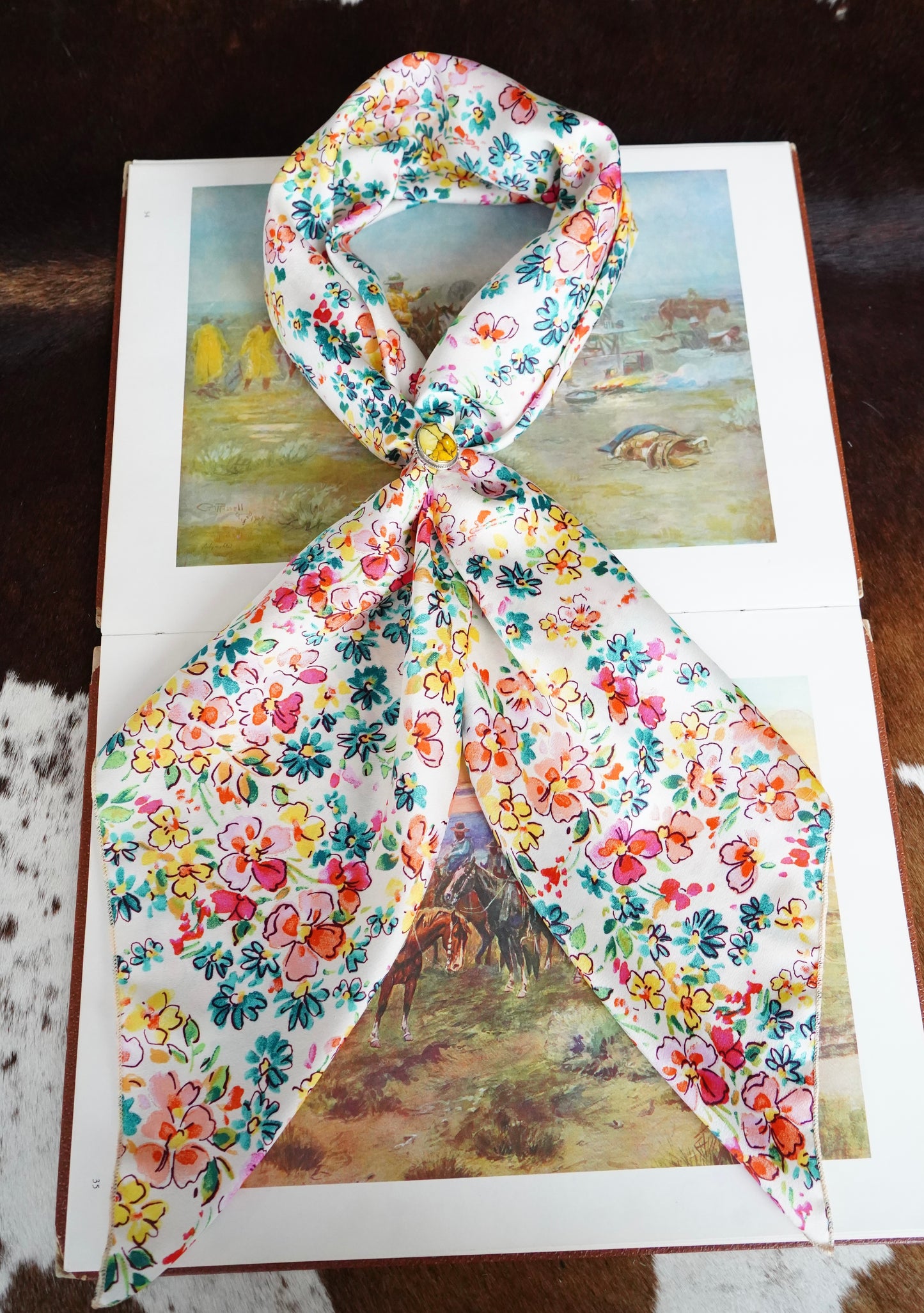 Drawn Teal & Pink Flowers DS Wild Rag