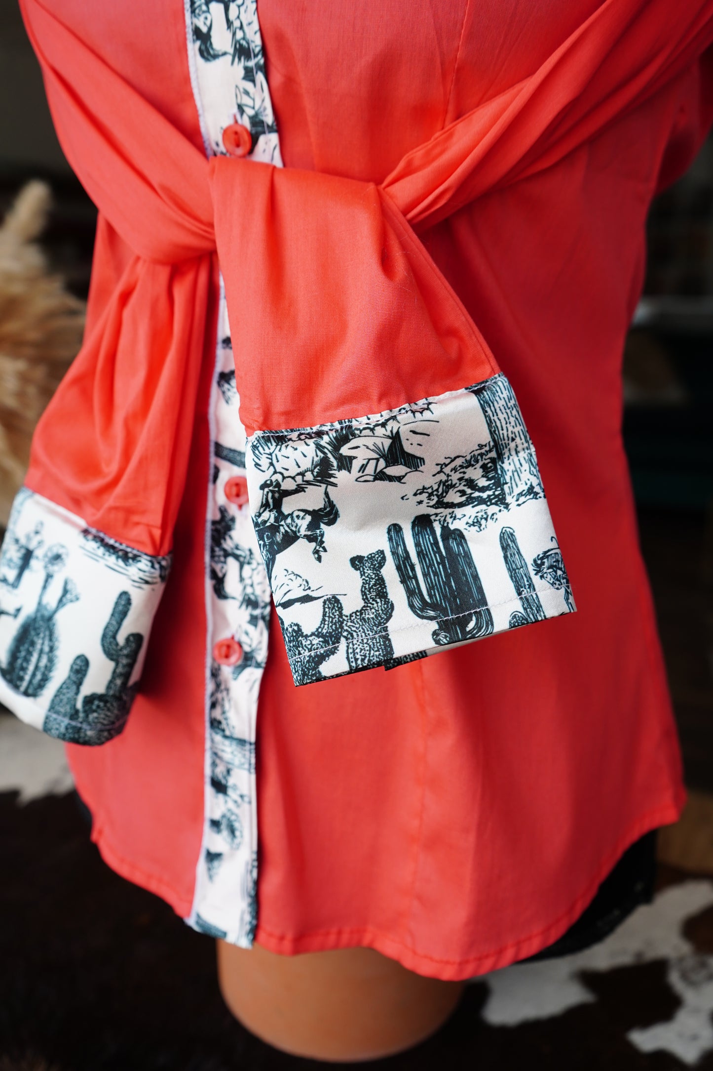 S - B/ Arizona Cowboys on Hot Coral Cotton Button Down