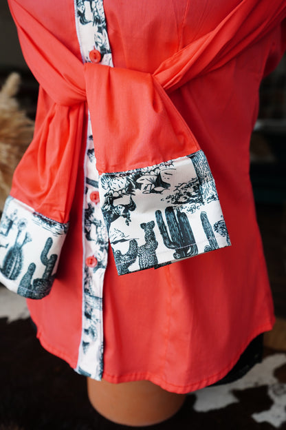 S - B/ Arizona Cowboys on Hot Coral Cotton Button Down