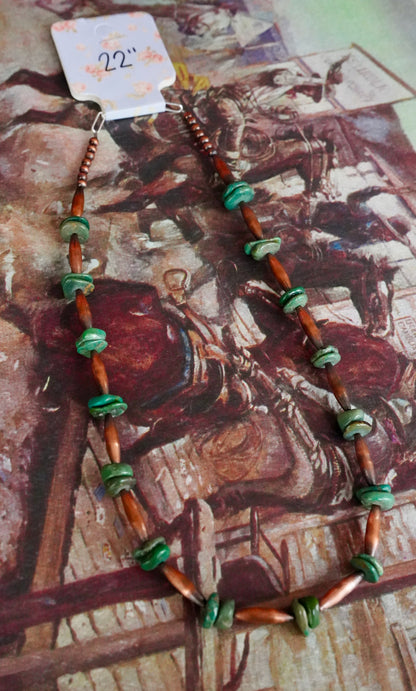 Copper Melon Beads w/ Turquoise Chips - 22”