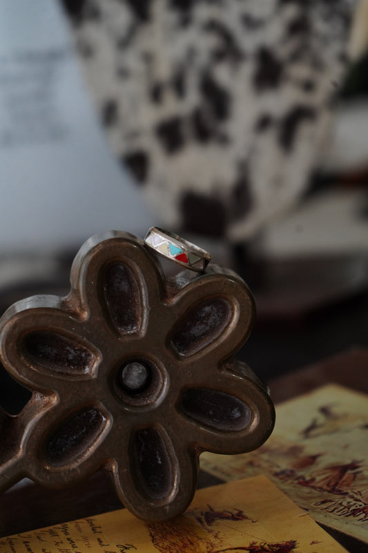 Vintage Multi Stone Inlay Band Ring - Sz 7.75