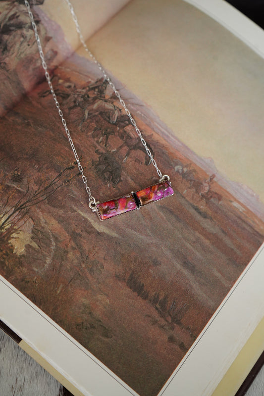 TBP Pink Dahlia Double Bar Necklace
