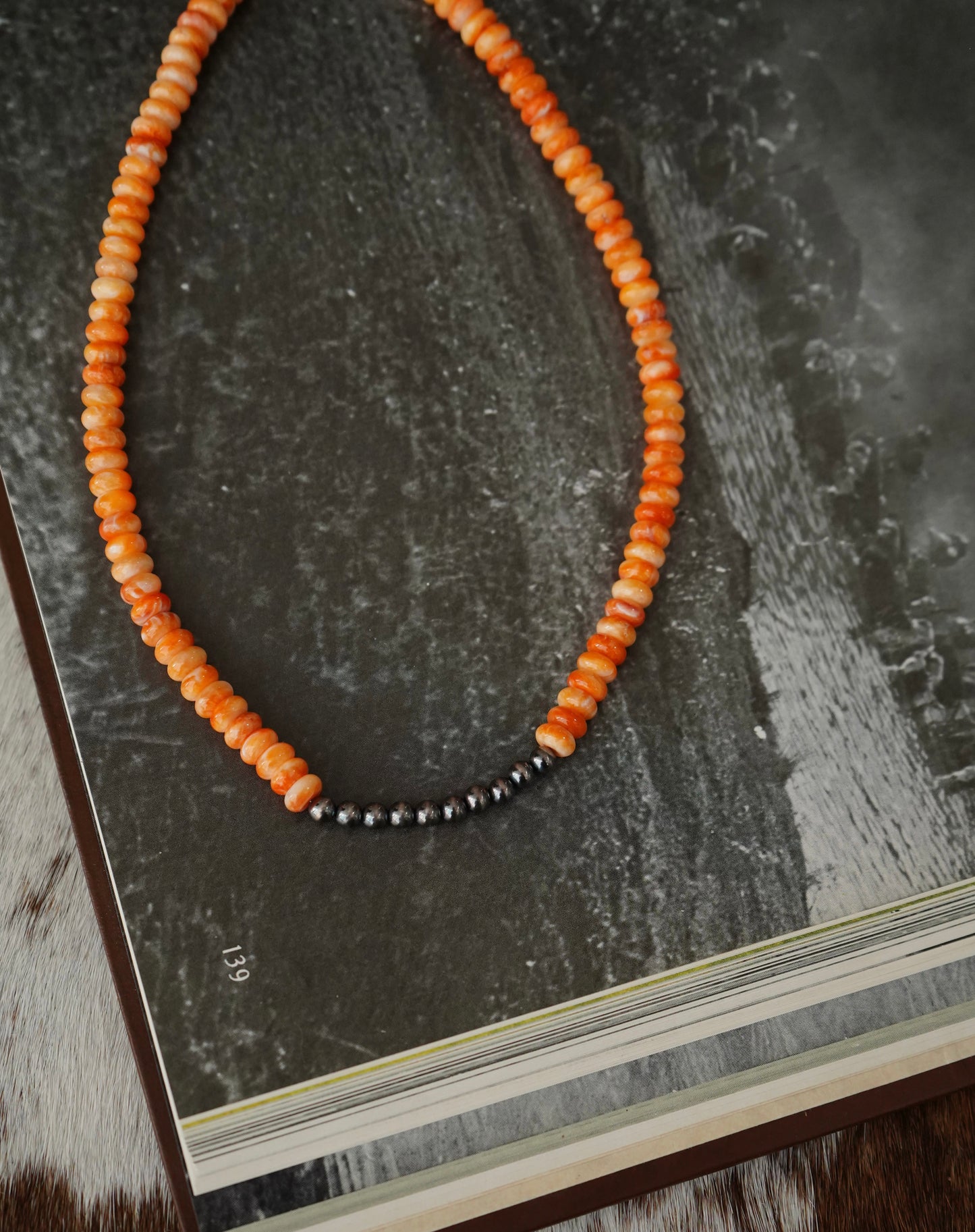 Orange Spiny w/ Sterling Silver Pearls Necklace