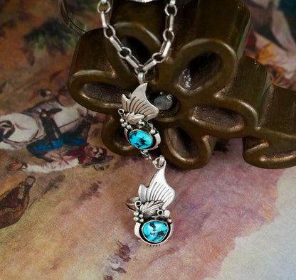 Vintage Turquoise & Leaves Lariat - Sz 5.5