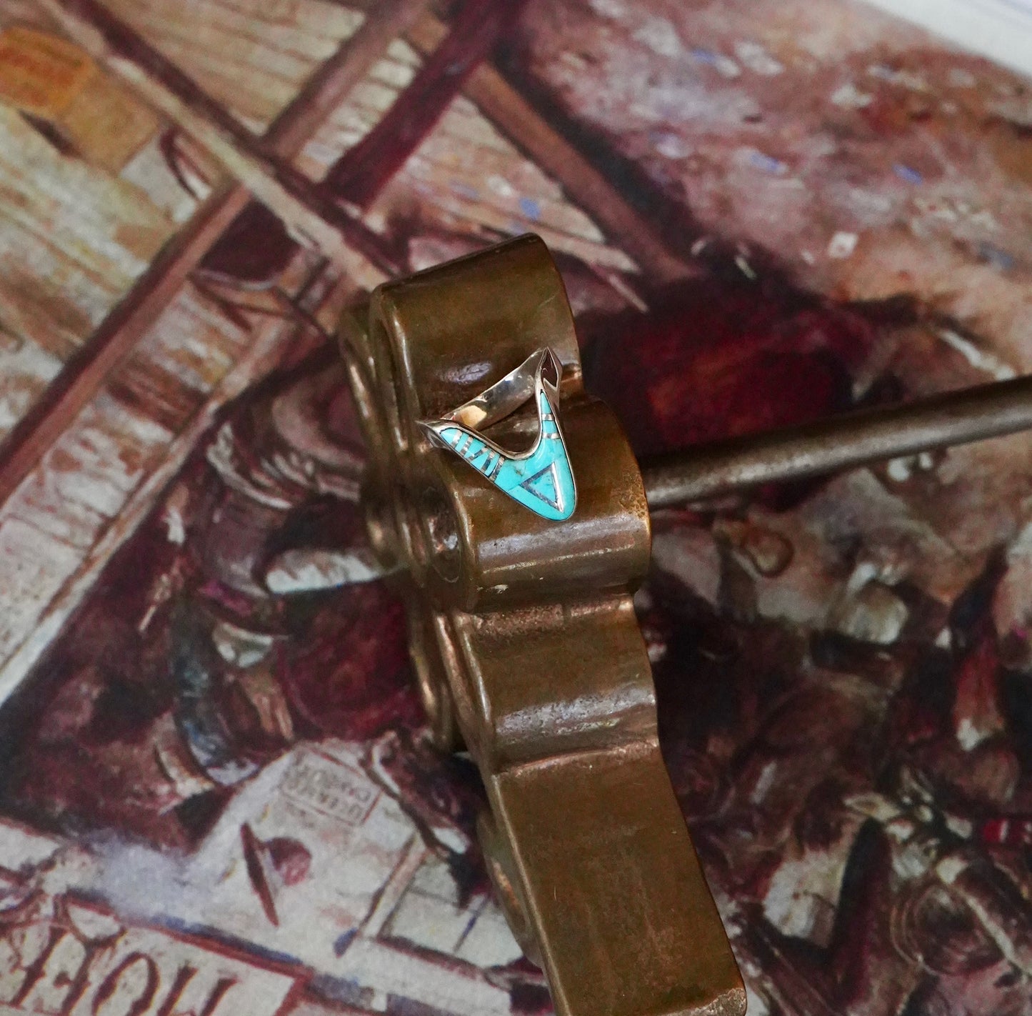 Vintage Turquoise Inlay Ring - Sz 10