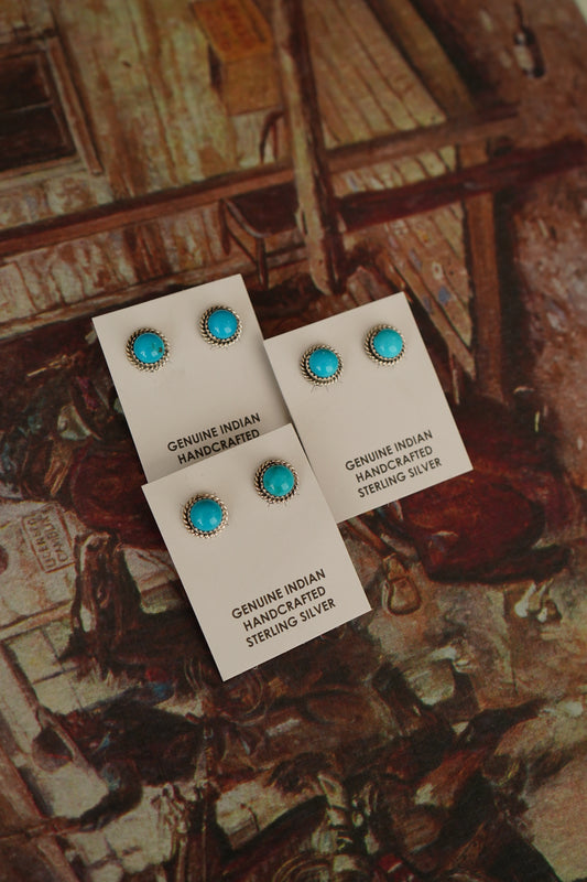 Esther White Round Turquoise Stud Earrings