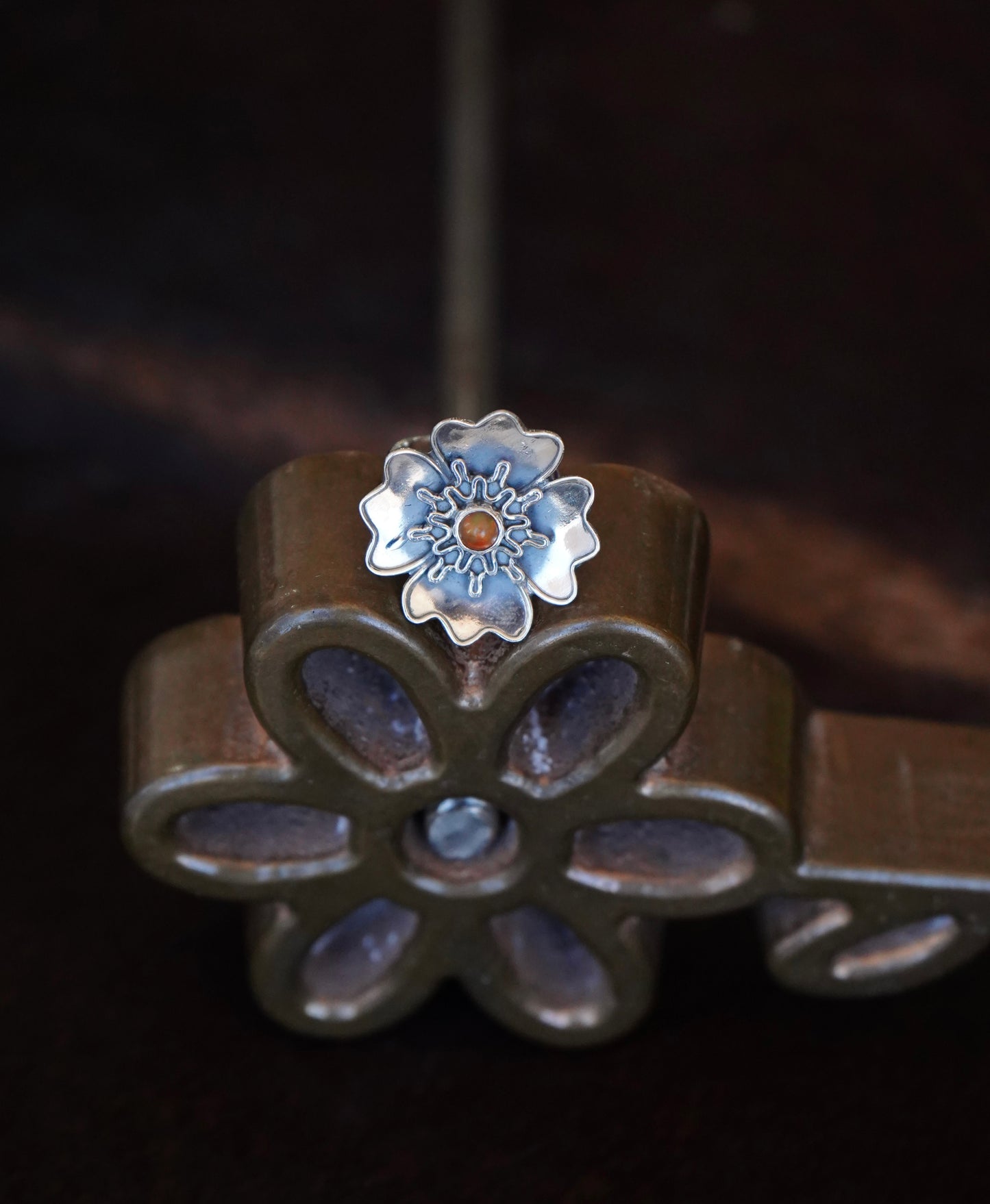 Turquoise & Opal Silver Flower Rings - Adj