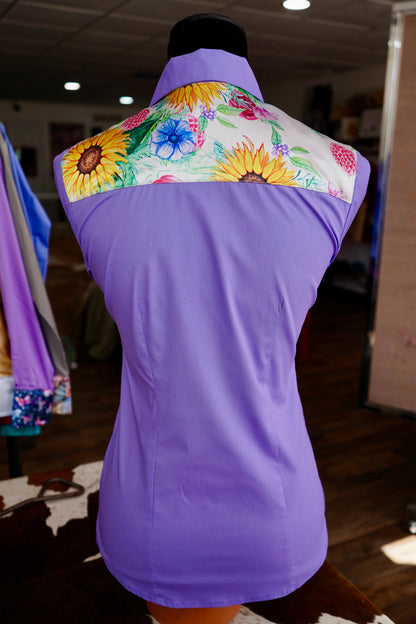 S - Sunflowers & Wildflowers on Lavender Cotton Button Down