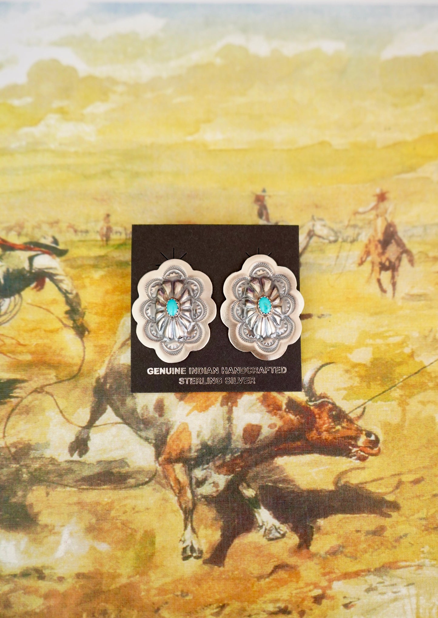 Lavina Benally Turquoise Concho Stud Earrings