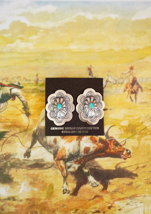 Lavina Benally Turquoise Concho Stud Earrings