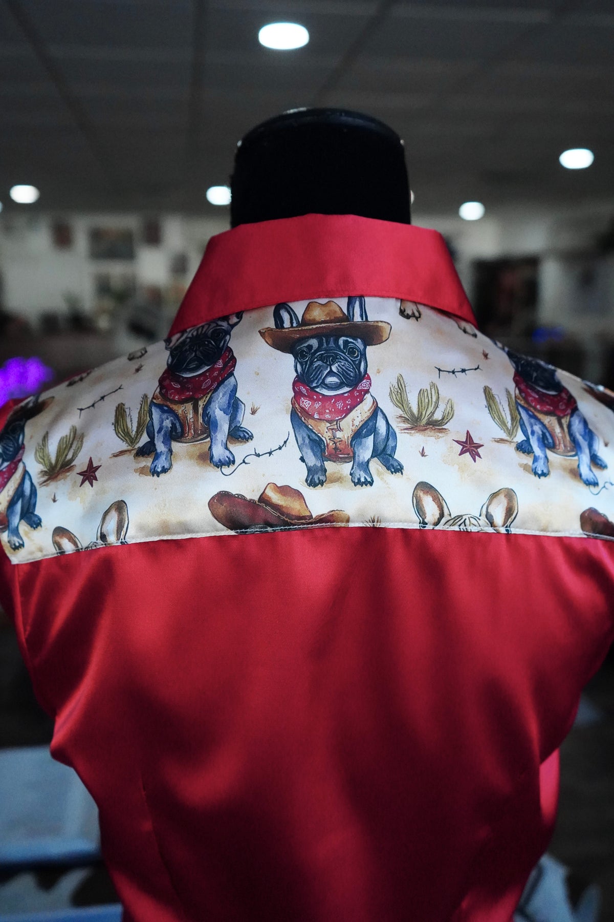 S - Cowboy Frenchies on Red Satin Button Down