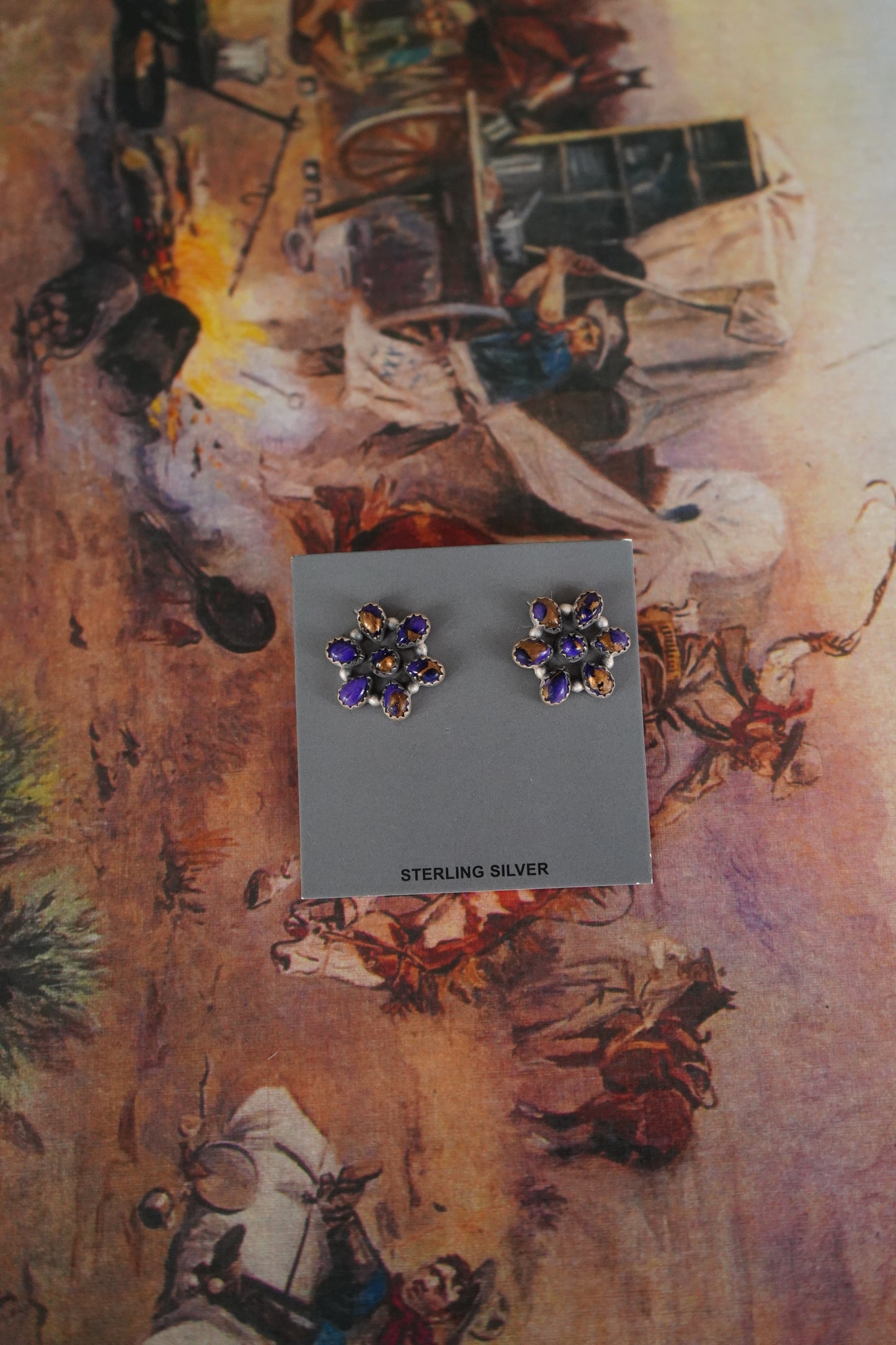 Violet Rose Dahlia Flower Cluster Stud Earrings