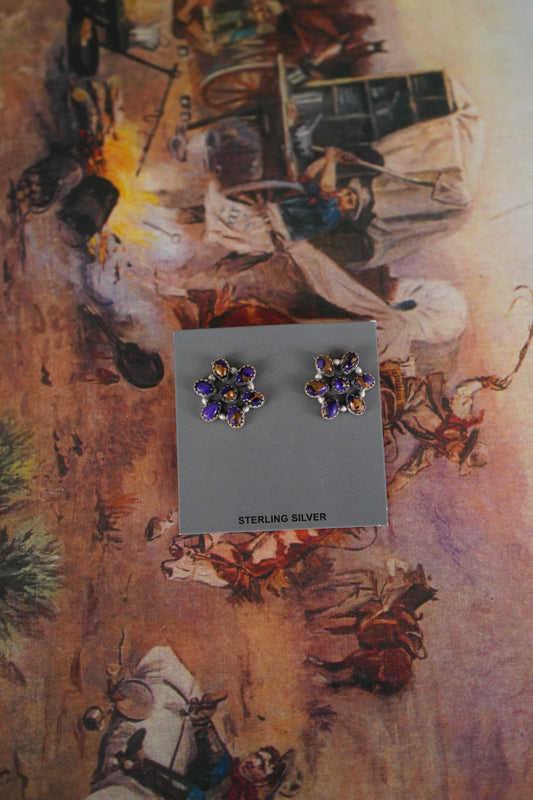 Violet Rose Dahlia Flower Cluster Stud Earrings