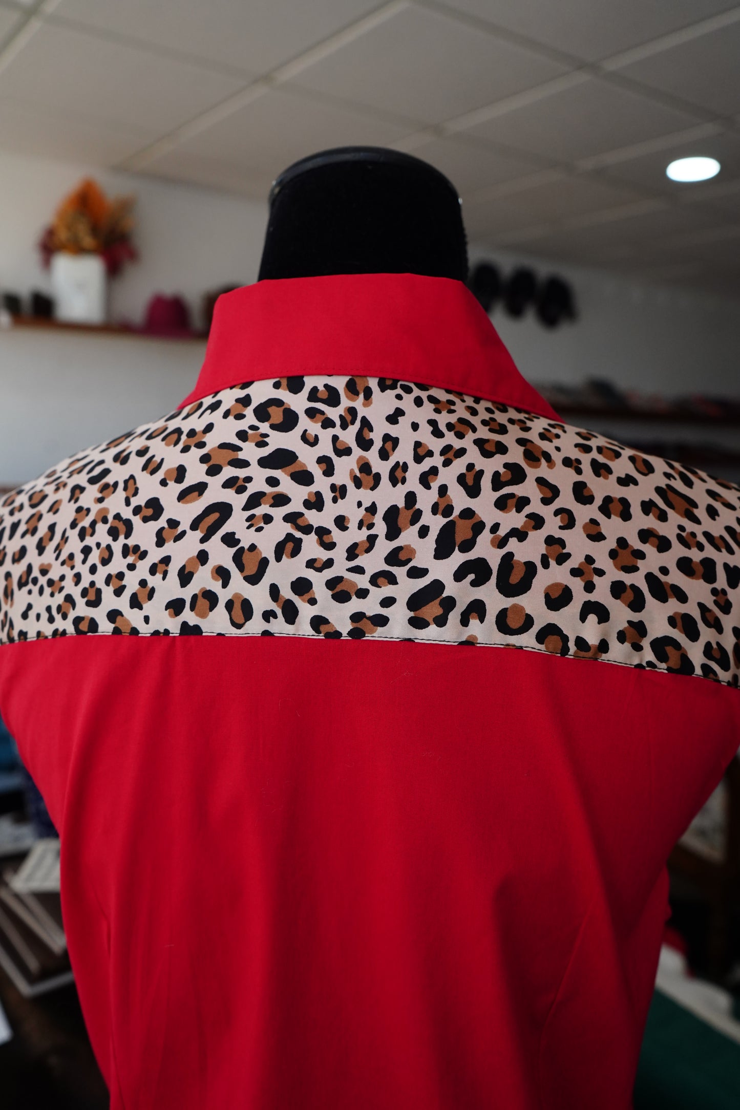 XL - Painted Cheetah on Red Cotton Button Down