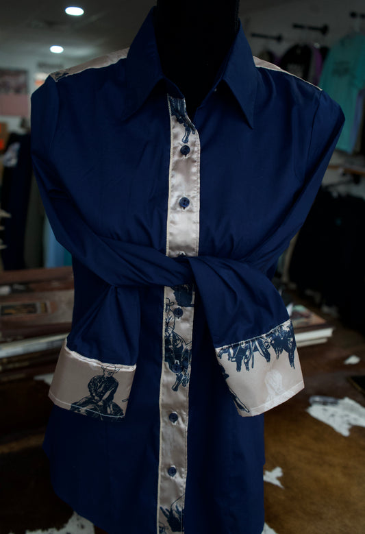 XL - Navy Cutters on Navy Cotton Button Down