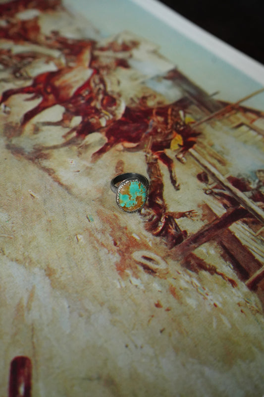 Round Turquoise w/ Rope Band Ring - Adj
