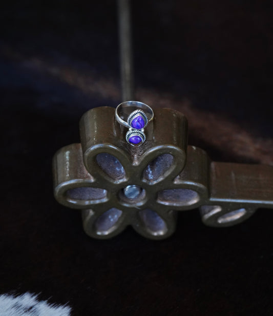 2 Stone Purple Dahlia Ring - Sz 8