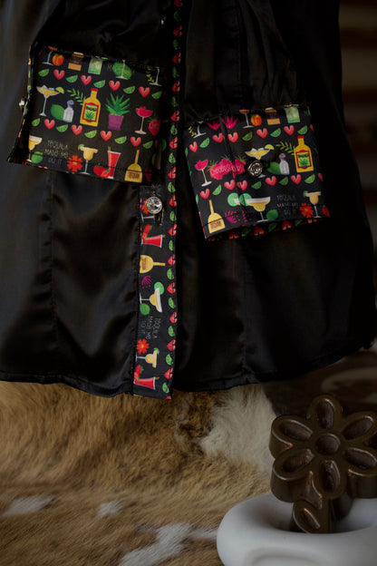 L - Black Satin w/ Margaritaville Button Down