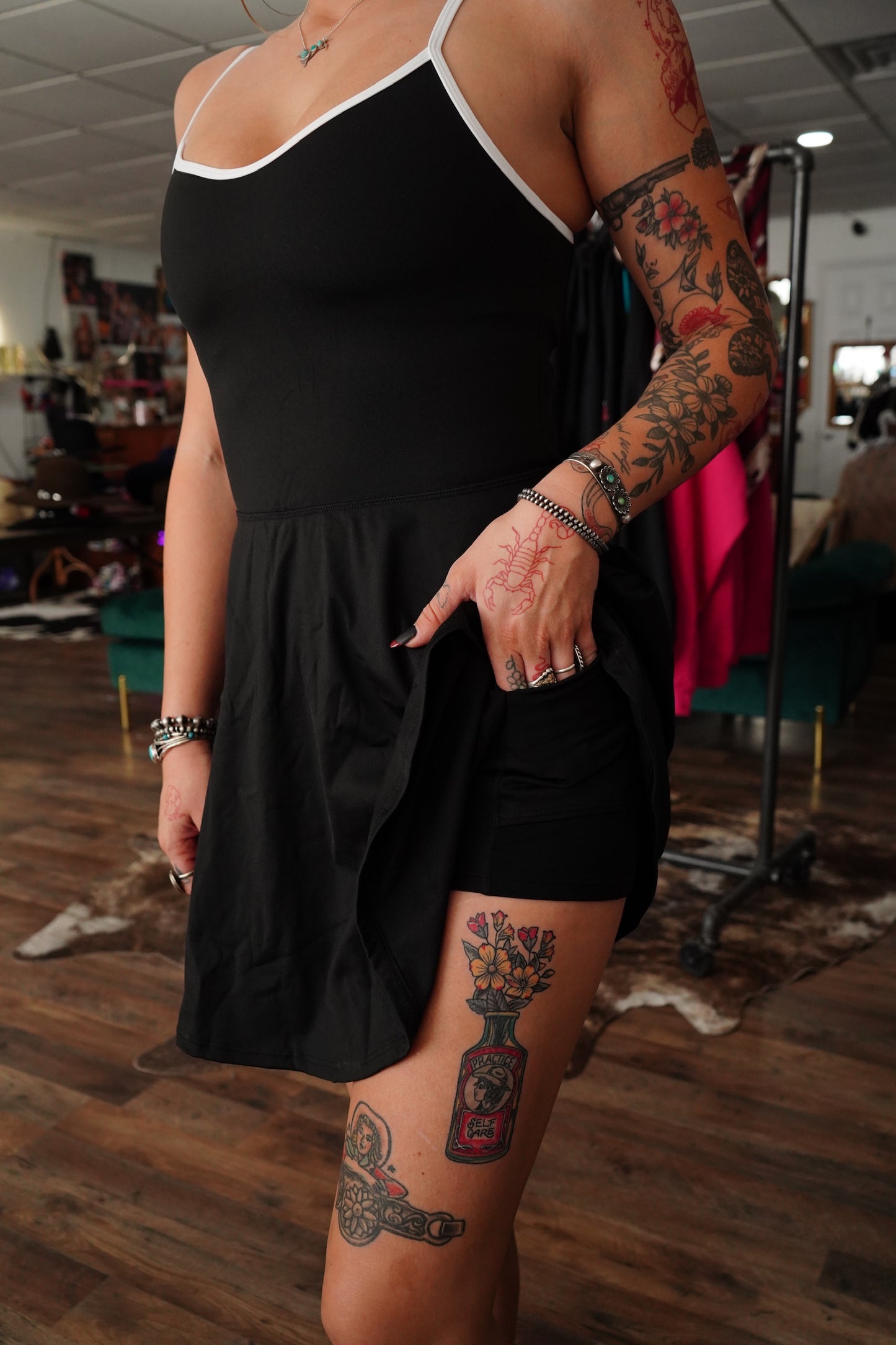 White Trim Spaghetti w/ Daisy Brand Tennis Dresses