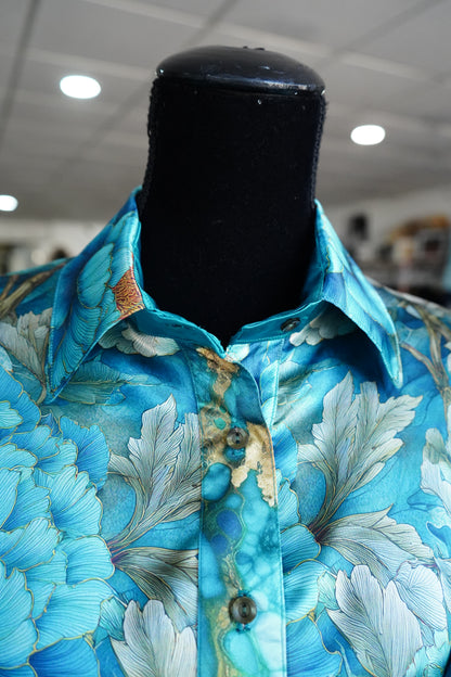 Daisy Original Teal Floral w/ Teal Geode Button Down - Size 12