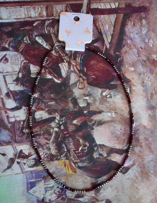 Sterling Silver Pearls & Natural Garnet Necklace