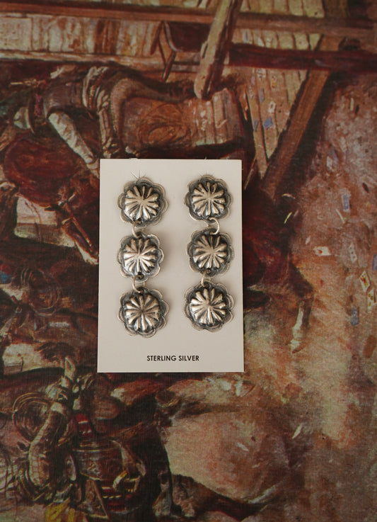 Joan Begay Sterling Silver Dangly Concho Stud Earrings