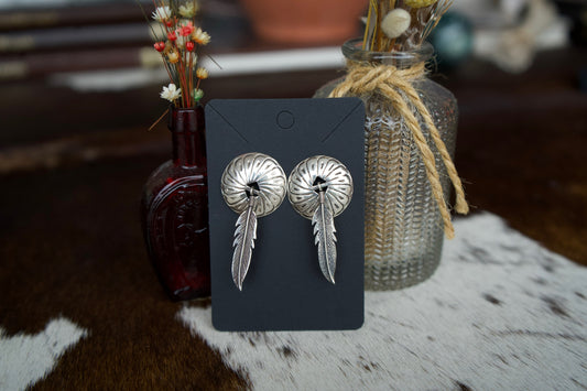 Concho Post Earrings w/ Feathers