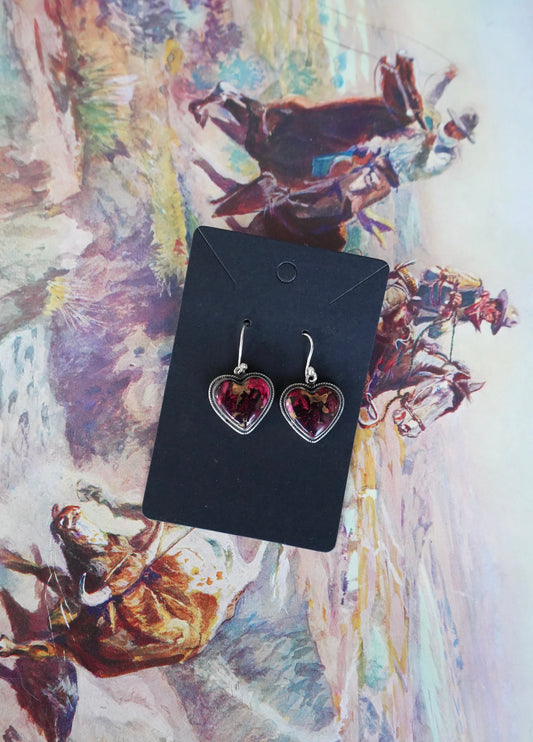 Rose Dahlia Heart Fish Hook Earrings