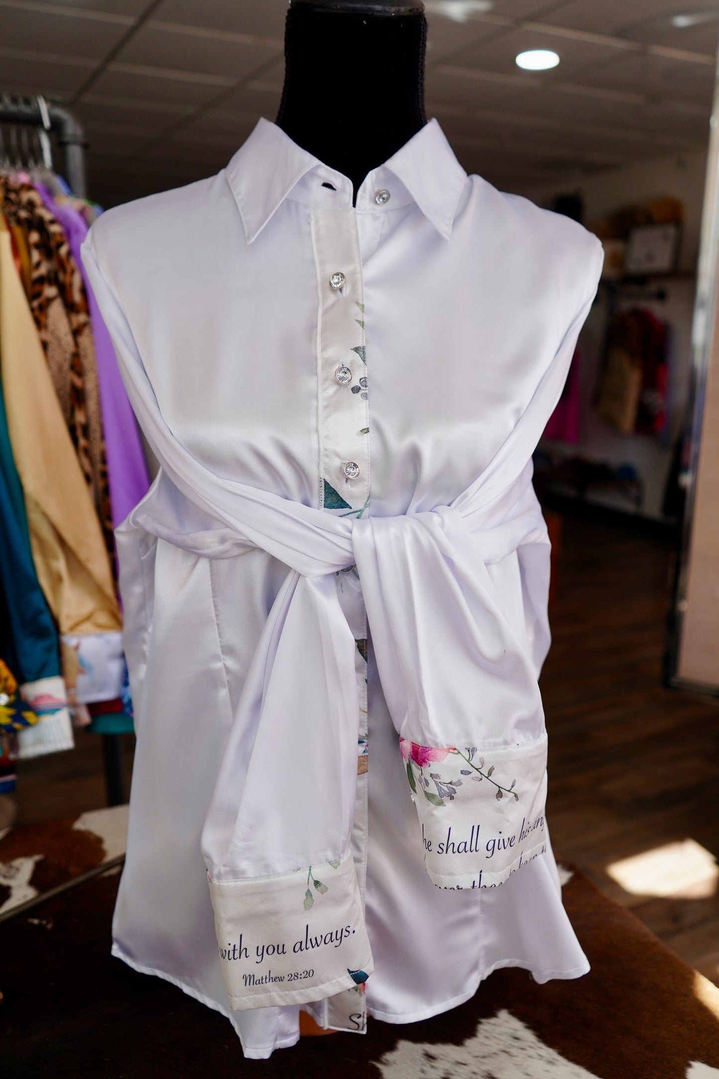 2XL - White Verses on White Satin Button Down