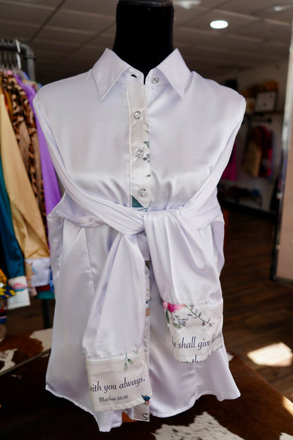2XL - White Verses on White Satin Button Down