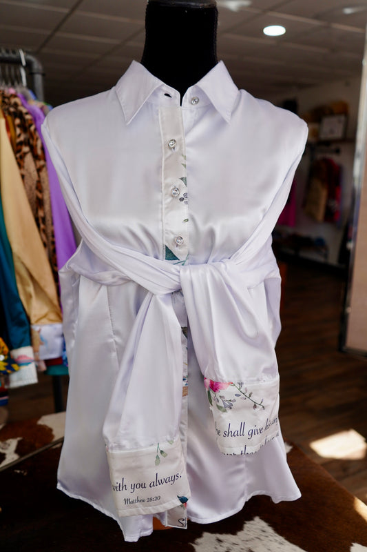 2XL - White Verses on White Satin Button Down