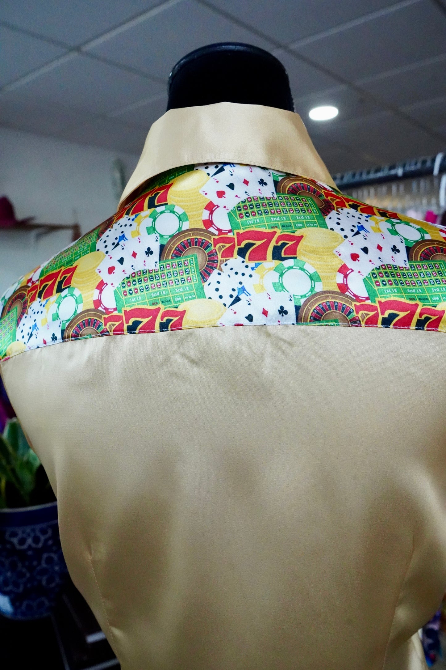 M - Triple 7 on Gold Satin Button Down