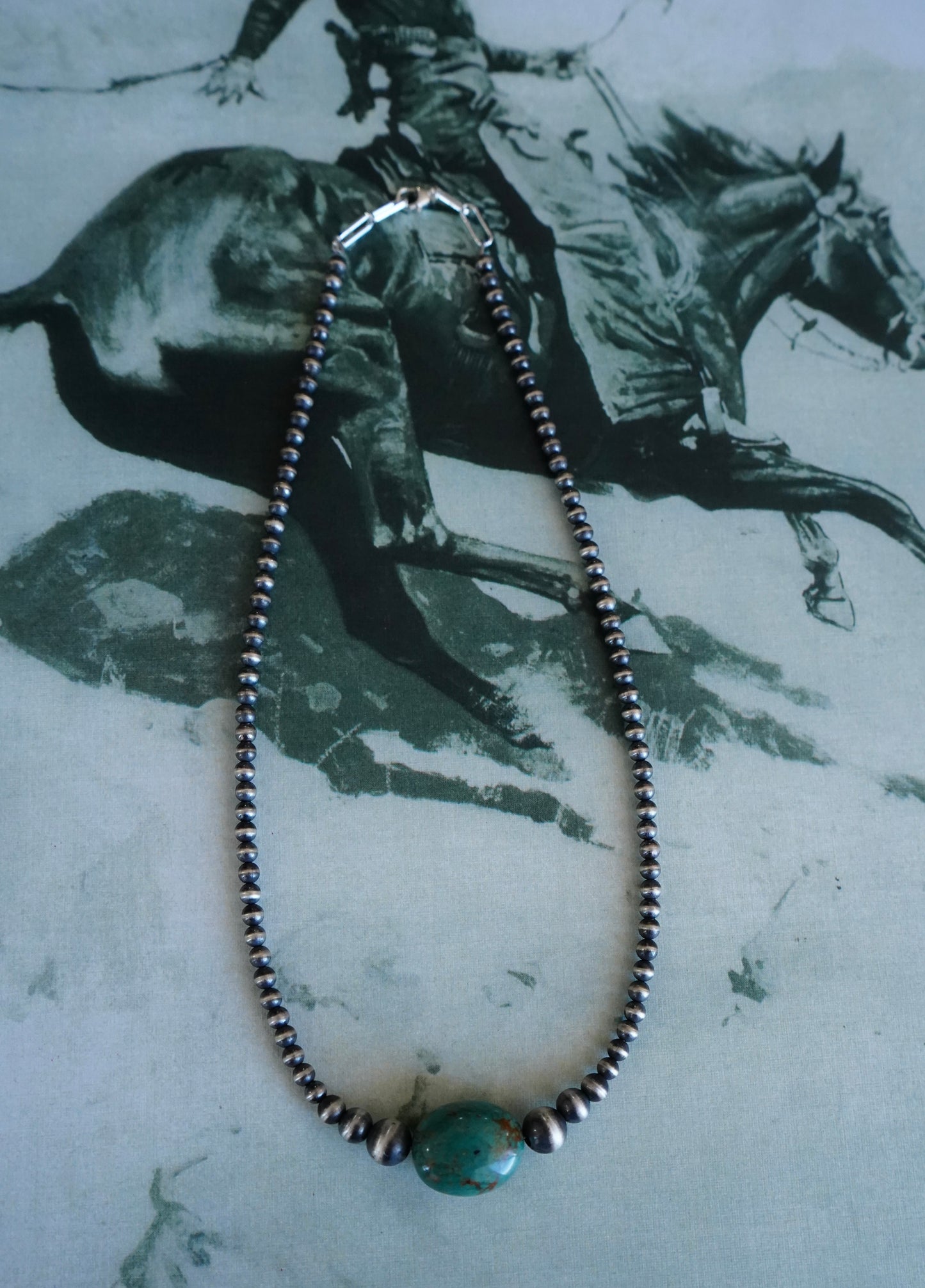 Graduated Sterling Silver Pearls w/ Turquoise Stone Necklace - 18”