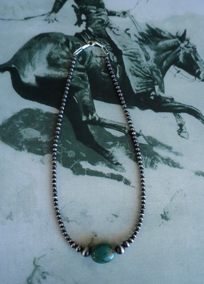 Graduated Sterling Silver Pearls w/ Turquoise Stone Necklace - 18”