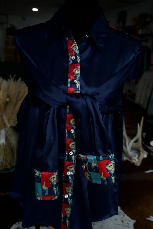 2XL - Trump That on Navy Satin Button Down