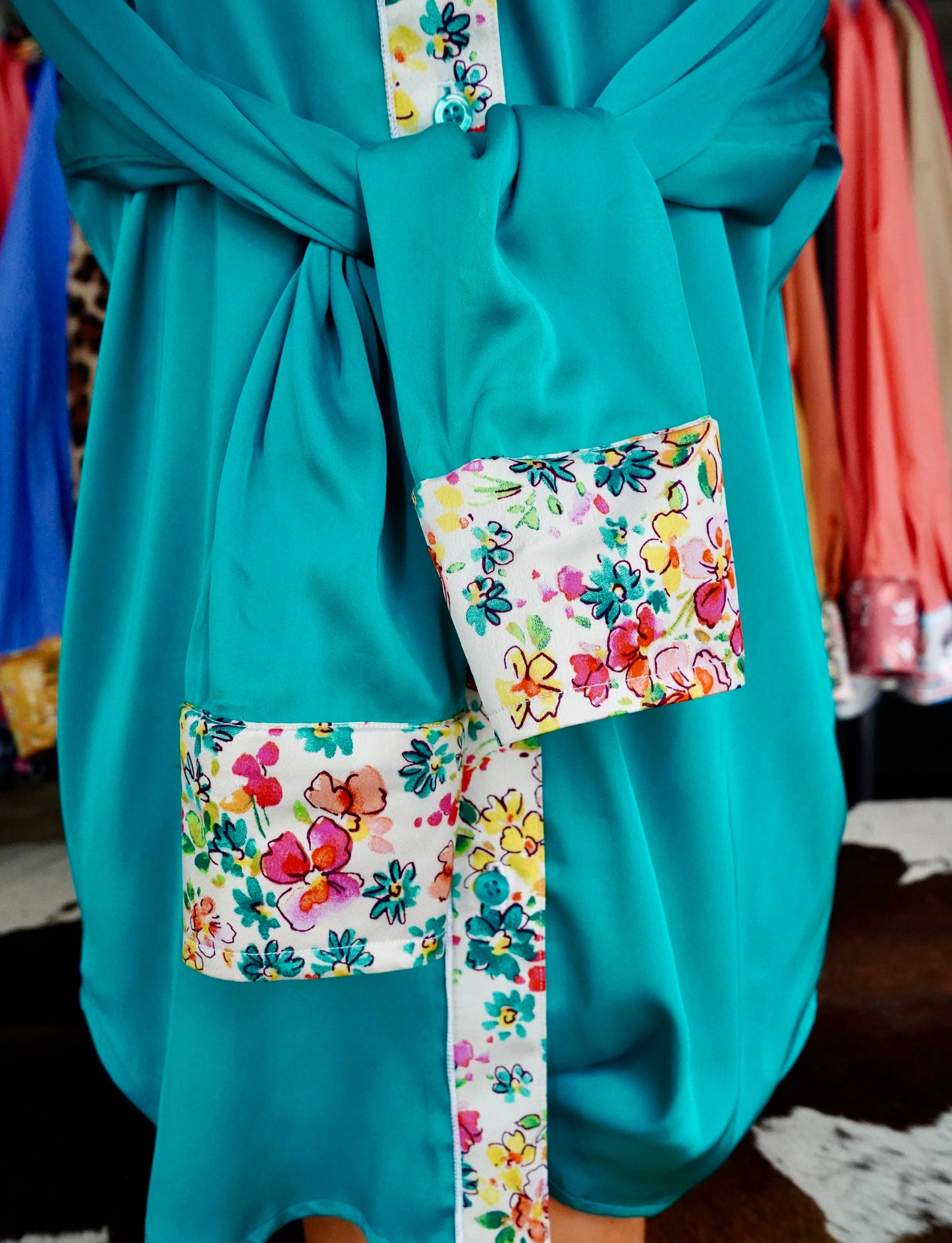 Branded Flowy Satin Button Downs