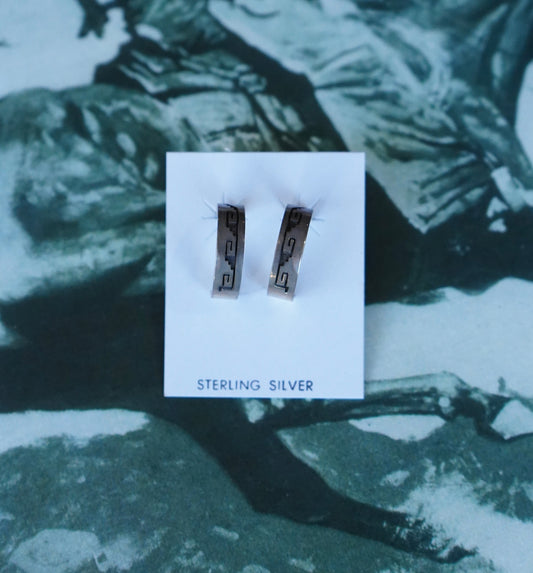 Dave Skeets Skinny Stamped Half Hoop Stud Earrings