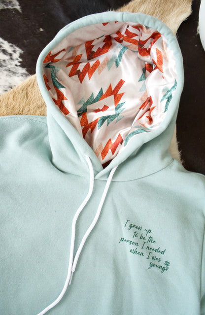 Grew Up Satin Lined Hoodie - Sage